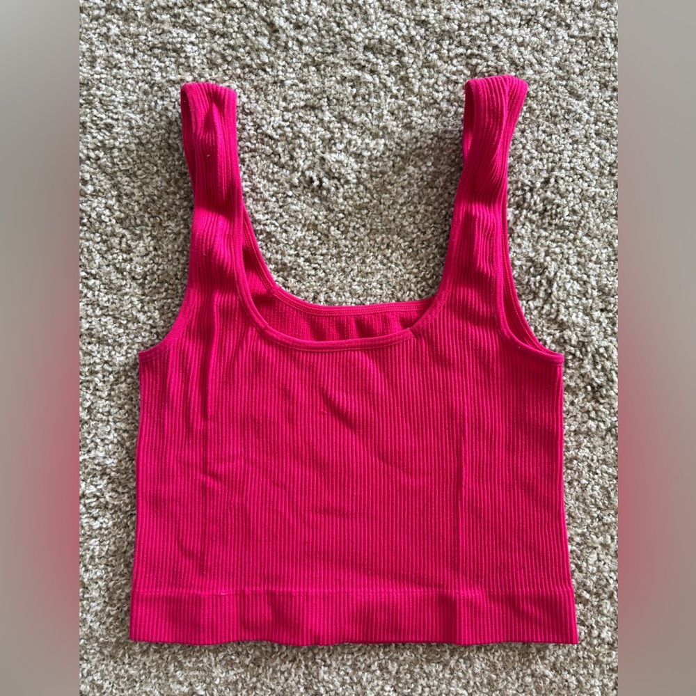 Women's Pink Ribbed Tank Top - Picture 2 of 4